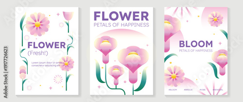 Spring daisy and anemone flowers vector poster illustration with pastel mint pink colors. Modern decorative design for greeting cards, wall art, covers, and seasonal templates.