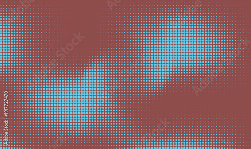 Abstract halftone pattern with a retro futuristic feel featuring a gradient of teal and light blue dots against a deep