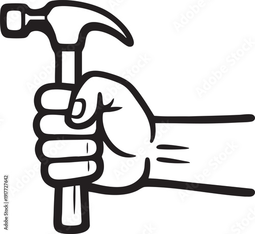 Hand holding a hammer in a strong grip tightly  tool for construction work