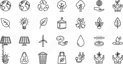 Eco-Friendly Icons: Nature, Recycling, Sustainability  Renewable Energy