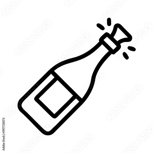 Champagne bottle popping with excitement on a white background for celebration
