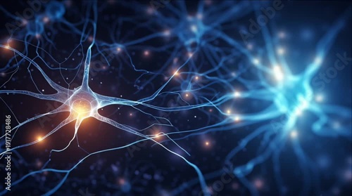 abstract energetic neural link and connections in human brain showing mind, mindset, think and artificial intelligence