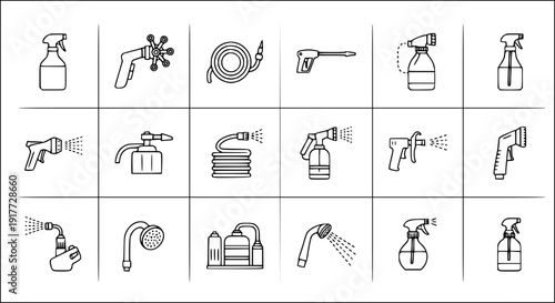 Cleaning and Watering Equipment Icons Set