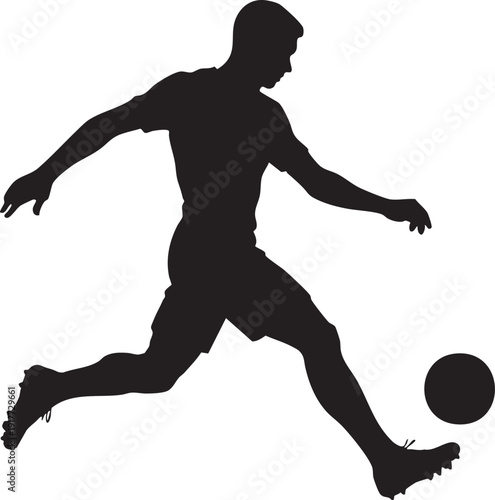 Soccer player kicking ball in action on white background