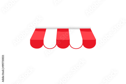 A red and white striped awning with a scalloped edge is centered against a solid black background. This illustration represents a classic storefront canopy for a shop or cafe.