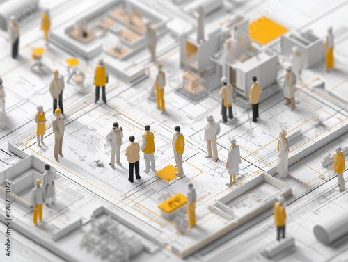 Wallpaper Mural Business Building Illustration with Figurines and Schematics Side View Torontodigital.ca