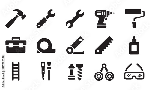Black Toolbox Icons on White Background