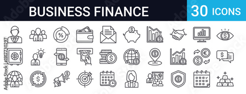 Business Finance Icons Set of 30 Thin Line Vector