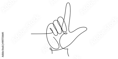 Minimalist continuous line drawing of a human hand making an l shape gesture on white background Vector, illustration