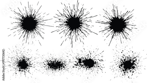 Ink splatter collection, abstract art, black ink stains, grunge texture, paint splash, creative design, messy blot, artistic background, fluid pattern