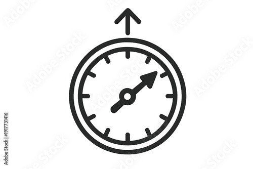 A black and white line icon depicting a circular gauge with a needle and scale markings. An upward-pointing arrow is positioned directly above the circular instrument dial.