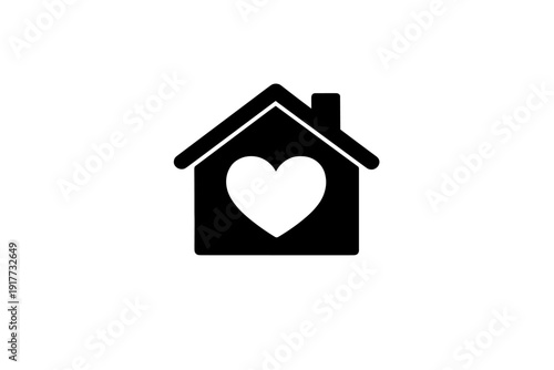 A minimalist white heart icon is perfectly centered against a deep black background. This high-contrast graphic image uses simple shapes to convey themes of love, romance, and emotion.