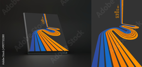 A retro 1970s-style background. Colorful lines. Abstract, dynamic curved ribbons. Cover design template. Vector illustration for brochure, planner, notebook or notepad.