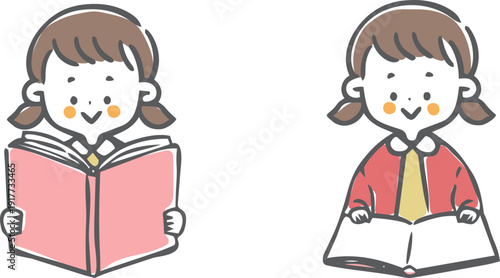 本を読む女の子　ベクター