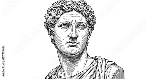 Classical Roman Marble Bust Sculpture Representation, Ancient Civilization Heritage Portrait, Timeless Artistic Masterpiece, Museum Quality Historical Art Symbol in Detailed Vector Illustration
