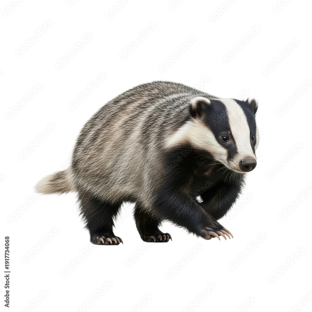 Obraz premium Badger Walking Black Background Isolated