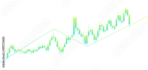 Fotografía Modern Green Blue Gradient Stock Market Candlestick Trend Chart Illustration Iso