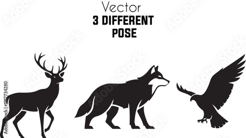 Three animal silhouettes in different poses