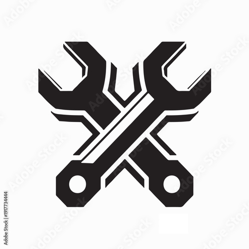 Crossed Wrenches Workshop Logo Silhouette Vector on White Background
