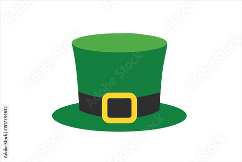 traditional green leprechaun hat with black belt and golden buckle, festive and Saint Patrick themed.