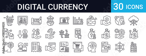Digital Currency Finance Set of 30 Thin Line Vector Icons