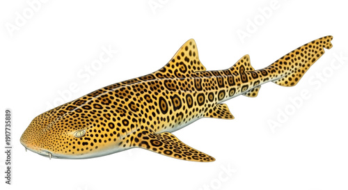 Isolated leopard shark, spotted cartilaginous fish of tropical Indo-Pacific oceans, wildlife