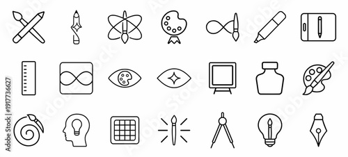 Science and Education Stroke Icon Set. Outline Vector Collection with Laboratory, Physics, Art and Technology Symbols. Editable Line Icons Pack.