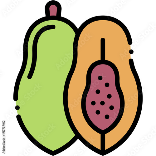 Papaya Fruit Vector Icon Organic Vegan Fruit