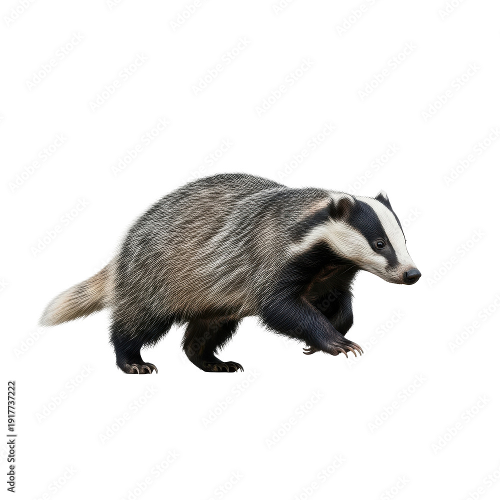 Obraz premium Badger Walking Isolated Black Background