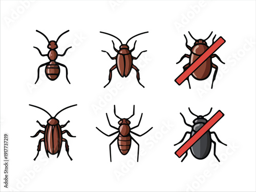 Illustrations of various insects with two crossed out examples for comparison