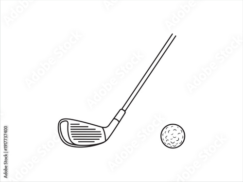 Simple line drawing of golf club and ball on white background