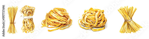 linguine pasta painting set, Minimal yet artistic elements for creative designs. hand-drawn paint, Simple Illustration, A beautiful painting isolated on a white background