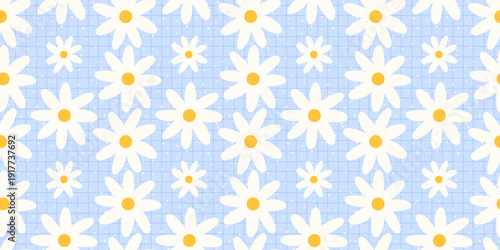 Flower seamless floral for pattern cute kawaii and small check spring. Daisy print easter for pink girl botanical and textile background kids. Flower stripe design for pattern vector vintage