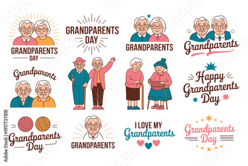 Collection of Grandparents Day Illustrations and Text Graphics