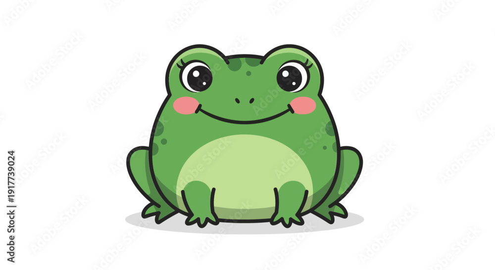 Fototapeta premium Cute Green Frog Cartoon Character Sticker