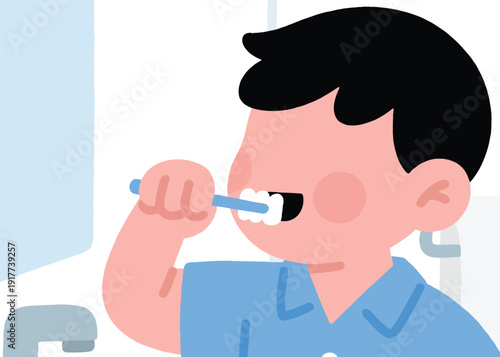 A Child's Routine of Brushing Teeth Illustration Artwork Creative Design Template 