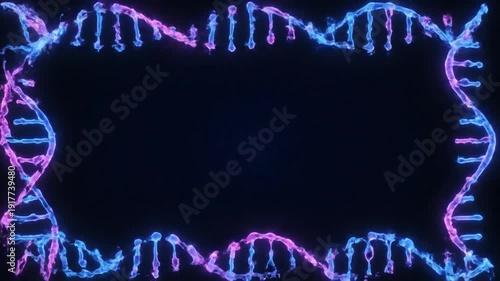 Vibrant neon lights frame dark space with glowing blue and pink hues