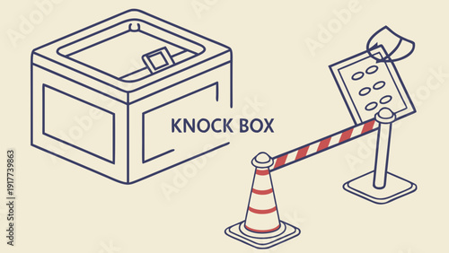 A secure box with a knock feature and a barrier arm blocking access viewed from the front