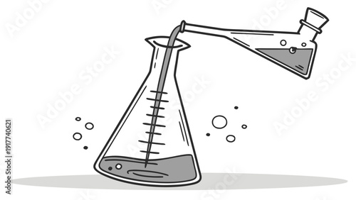 Laboratory Experiment with Erlenmeyer Flask and Beaker Pouring Liquid