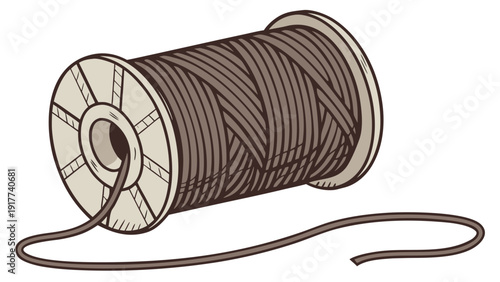 A spool of thread is illustrated from a slight angle on a plain background