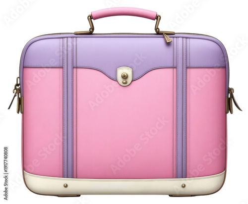 A women's leather laptop bag in pink and lilac on a transparent background.