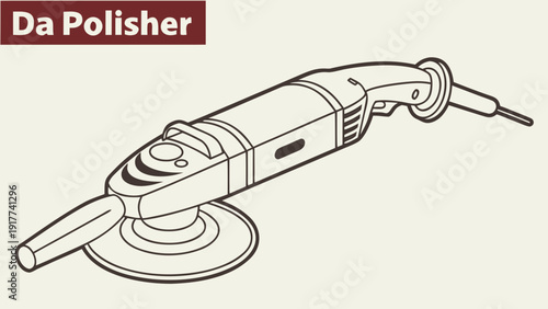 Detailed illustration of a Da polisher tool viewed from the side in a workshop environment