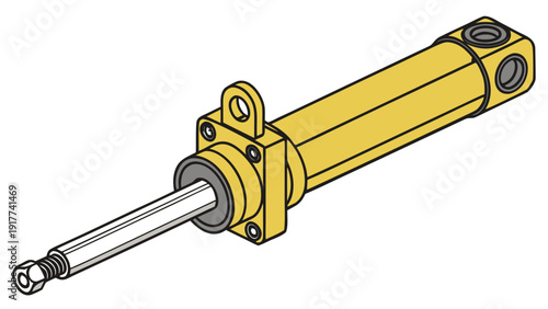 Detailed illustration of a yellow hydraulic cylinder with a silver piston rod, depicted in a technical drawing style on a plain background