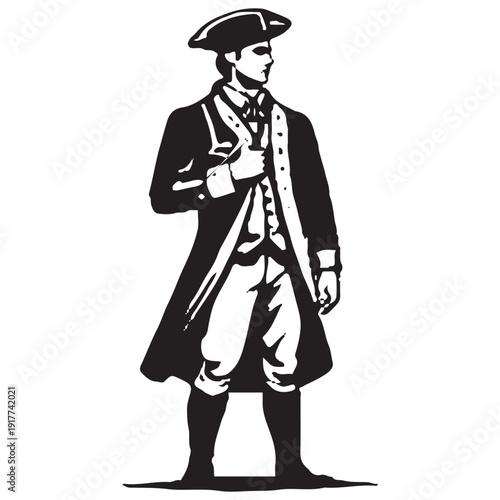 Colonial Founding Father Hand on Heart - American Revolutionary Patriot Pledge Vintage Silhouette