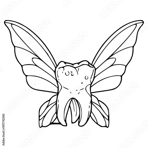 tooth fairy concept illustration with wings outline design