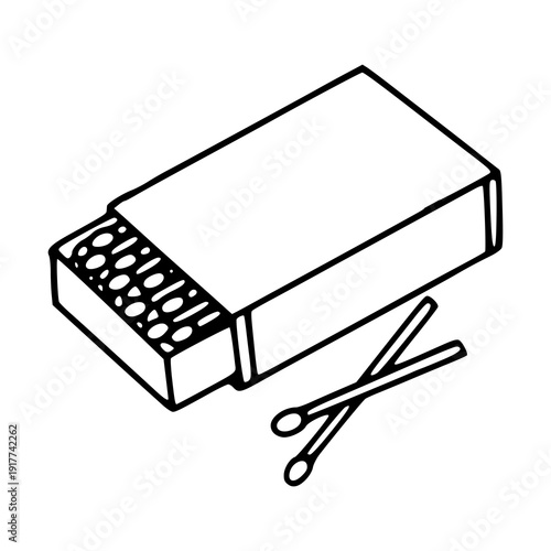 vintage matchbox and matches outline illustration