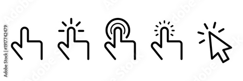 Pointer cursor сomputer mouse icon. Clicking cursor, pointing hand clicks icons. Click cursor. Vector Illustration.