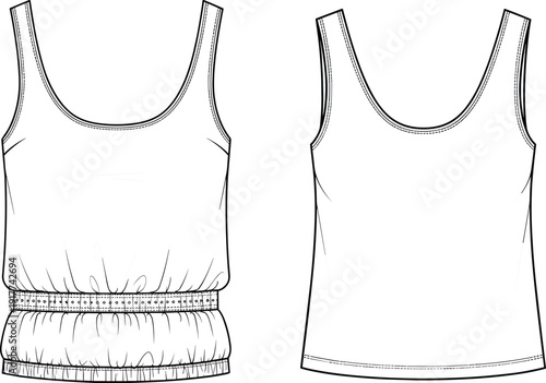 Women tank top template set, sleeveless casual apparel isolated on white background fashion illustration