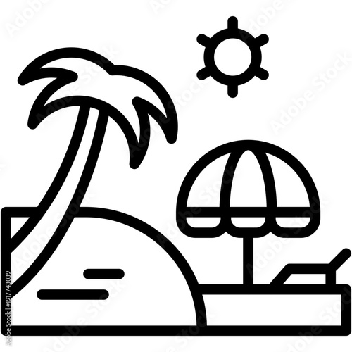Beach Sunbed and Summer Vacation Vector Icon