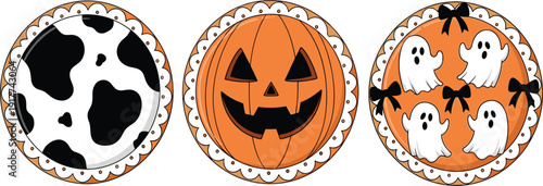 Halloween Cookie Illustration Set with Pumpkin Ghost and Spooky Icing Decorations Festive Sweet Treats for Party Menu Bakery and Holiday Design